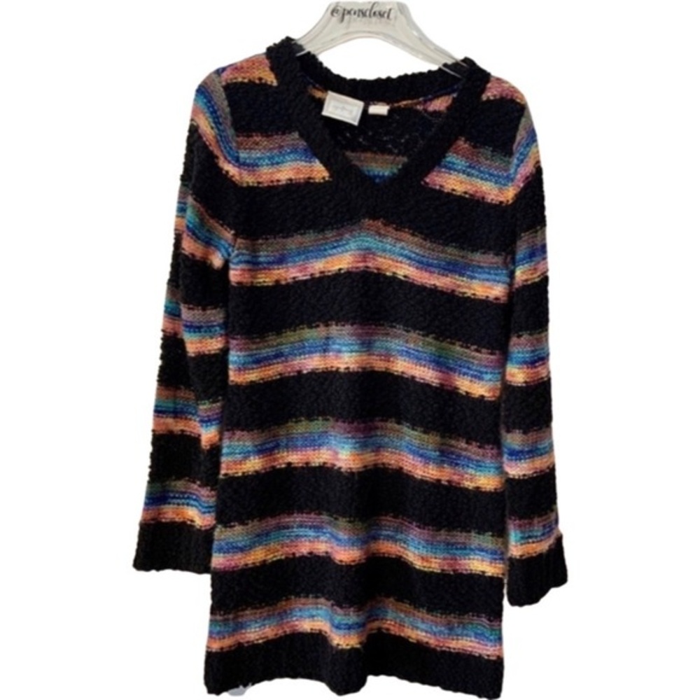 Cg L Cg Long Black Colorful Striped Oversized Tunic Sweater Size Large